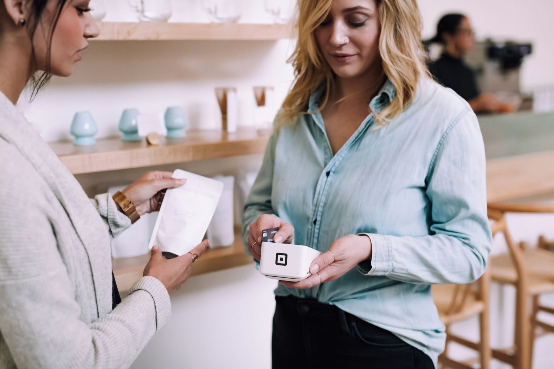 Person being served in a pharmacy